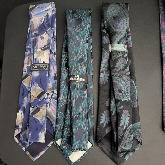 LOT OF 7~MENS TIES~PACO RABANNE PARIS~JONES NEW YORK~DAMON~BLACK BLUE PURPLE - Picture 12 of 15